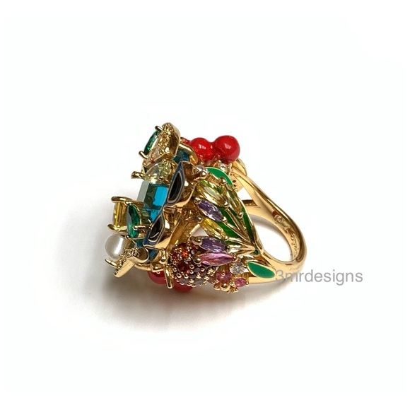 NWT Kate Spade ♠️ SWEET TREASURES 12-K Gold Plated Glass Pearl/CZ Crystals Ring - Picture 6 of 12